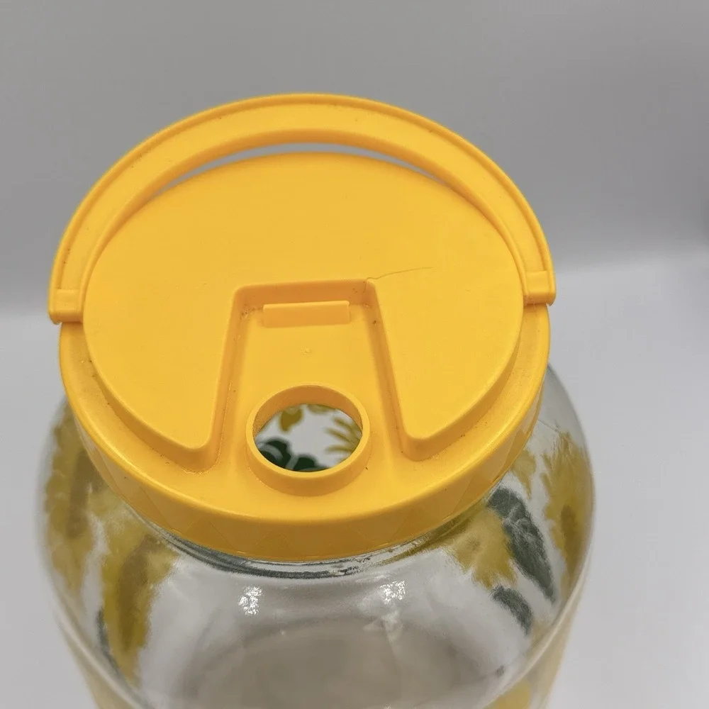 Vintage Sunflower Glass Canister Yellow Pour Spout Lid Floral Kitchen Storage